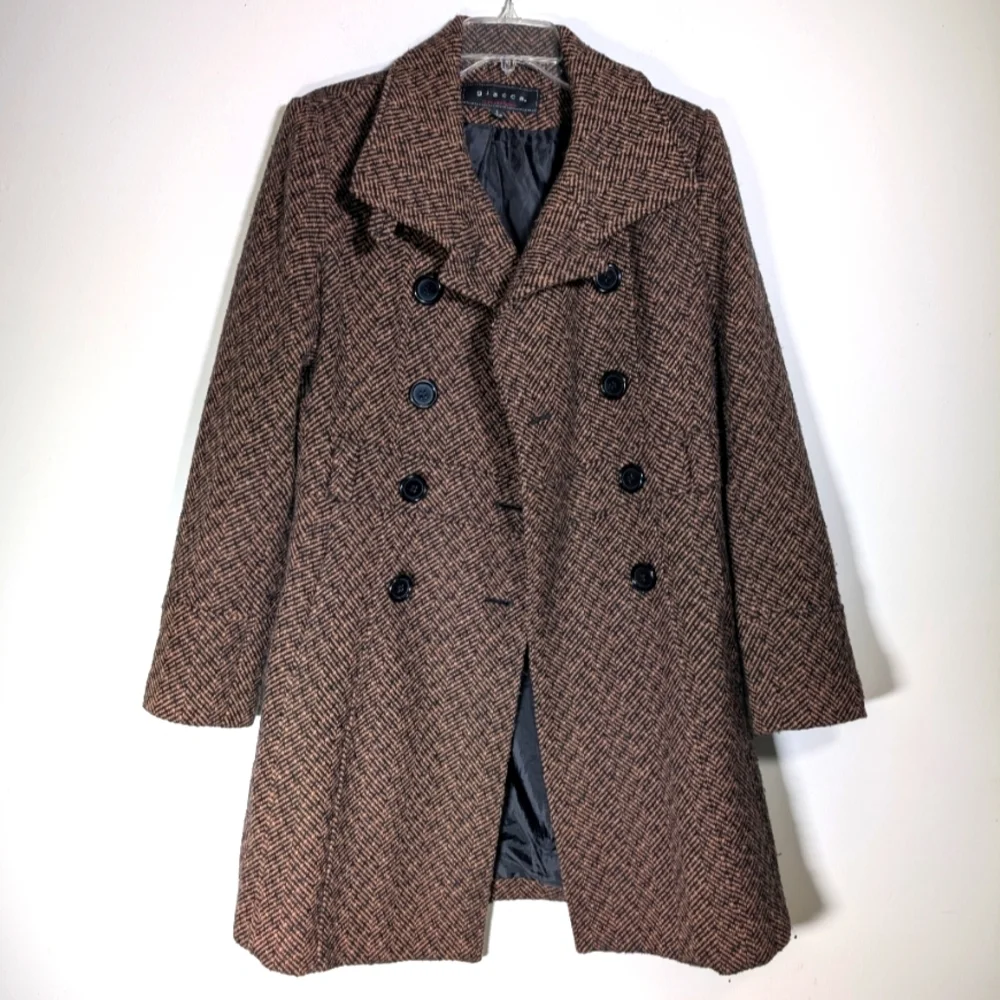 Giacca Brown Tweed Pea Coat S - Picture 2 of 9